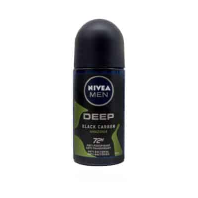 تصویر رول ضد تعریق مردانه نیوآ مدل Deep Black Carbon Amazonia حجم ۵۰ میلی‌لیتر با رایحه جنگلی و فرمول کربن فعال برای محافظت طولانی‌مدت در برابر تعریق و بوی بدن