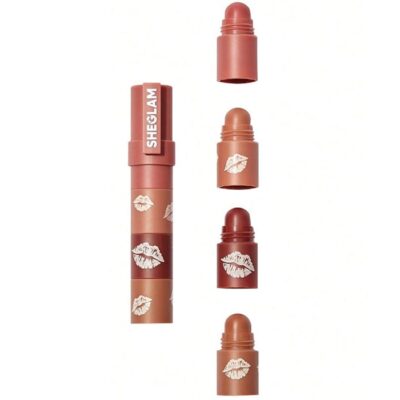 تصویر رژ لب جامد ۴ در ۱ شیگلم مدل Nude Bare Stack با رنگ‌های نود متنوع، بافت کرمی و ماندگاری بالا برای آرایشی طبیعی و جذاب