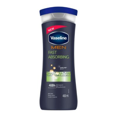 تصویر لوسیون بدن مردانه وازلین مدل Fast Absorbing حجم ۴۰۰ میلی‌لیتر با جذب سریع و فرمول سبک برای آبرسانی و نرمی پوست بدون ایجاد چربی