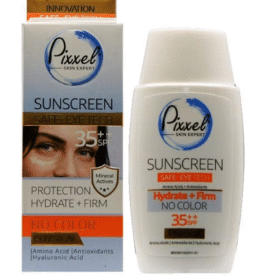 تصویر کرم ضد آفتاب فیزیکی دور چشم و صورت بی‌رنگ پیکسل SPF35 حجم ۵۰ میلی‌لیتر برای محافظت از پوست حساس در برابر اشعه‌های UV و جلوگیری از تیرگی و چروک دور چشم