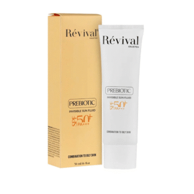 تصویر فلوئید ضد آفتاب کلکسیون رویوال مدل Prebiotic SPF50 مناسب پوست چرب با فرمول سبک و فاقد چربی برای محافظت مؤثر در برابر اشعه‌های UVA و UVB و کنترل چربی پوست