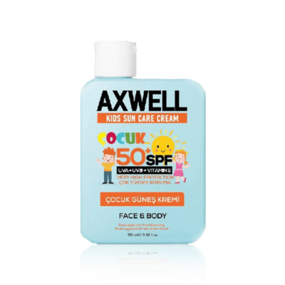 تصویر کرم ضد آفتاب مخصوص کودکان آکسول AXWELL SPF50 حجم ۱۰۰ میلی‌لیتر حاوی ویتامین E برای محافظت ملایم از پوست حساس کودکان در برابر اشعه‌های UV