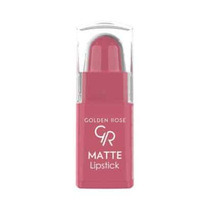 تصویر رژ لب جامد و مات مینی گلدن رز سری Matte Lipstick Golden Rose با رنگدانه غلیظ و بافت مخملی برای پوشش کامل و ماندگاری بالا روی لب‌ها